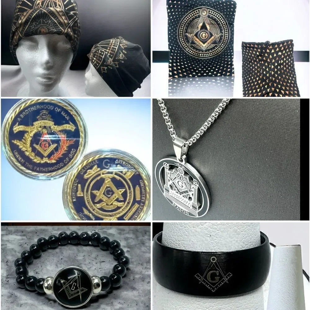 Free Mason l 5-piece Set l Beanie Neck Warmer Ring Necklace Token + Gift l New